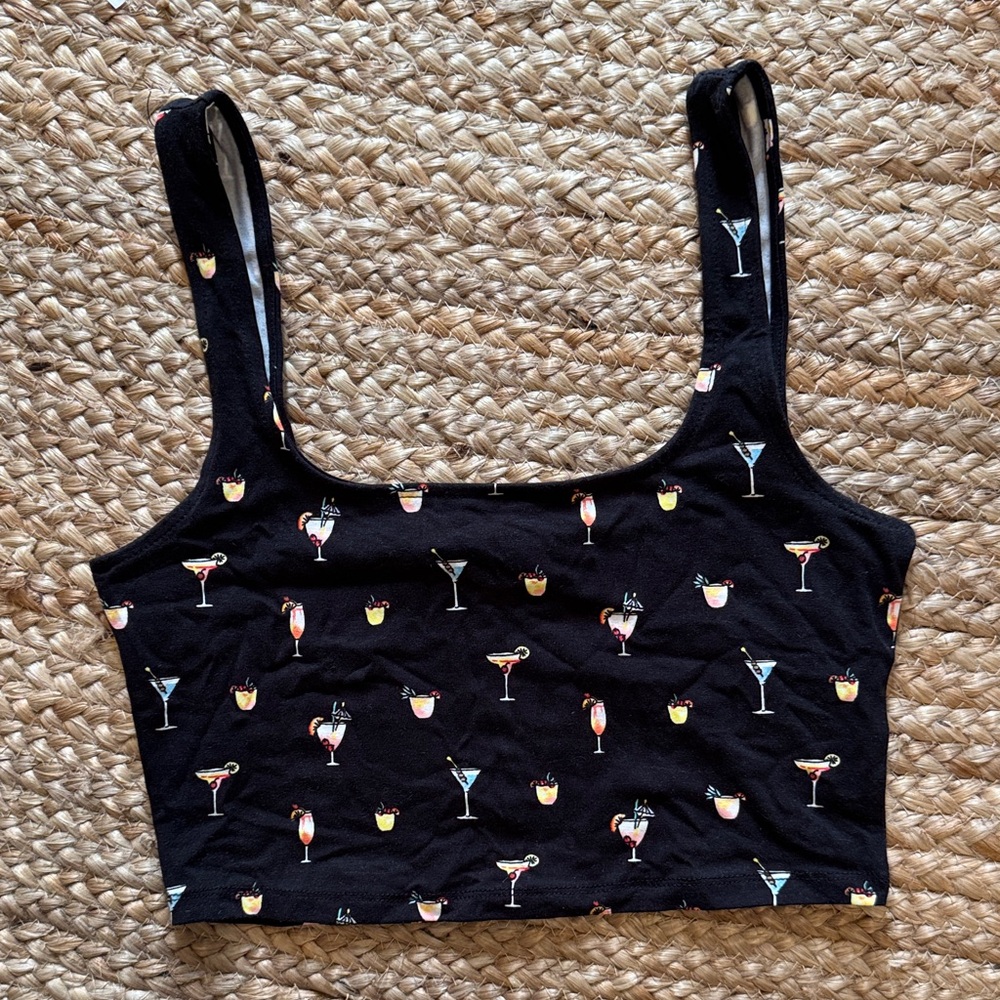 Black Cocktail Print Women's Top